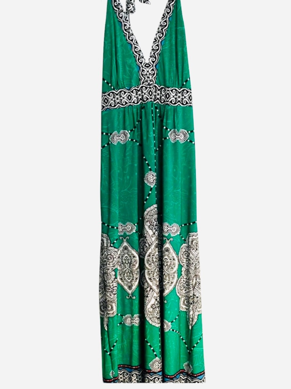 Ronni Nicole Green Paisley Halter Boho Chic Maxi Dress Sleeveless Patterned 12 - Picture 3 of 7